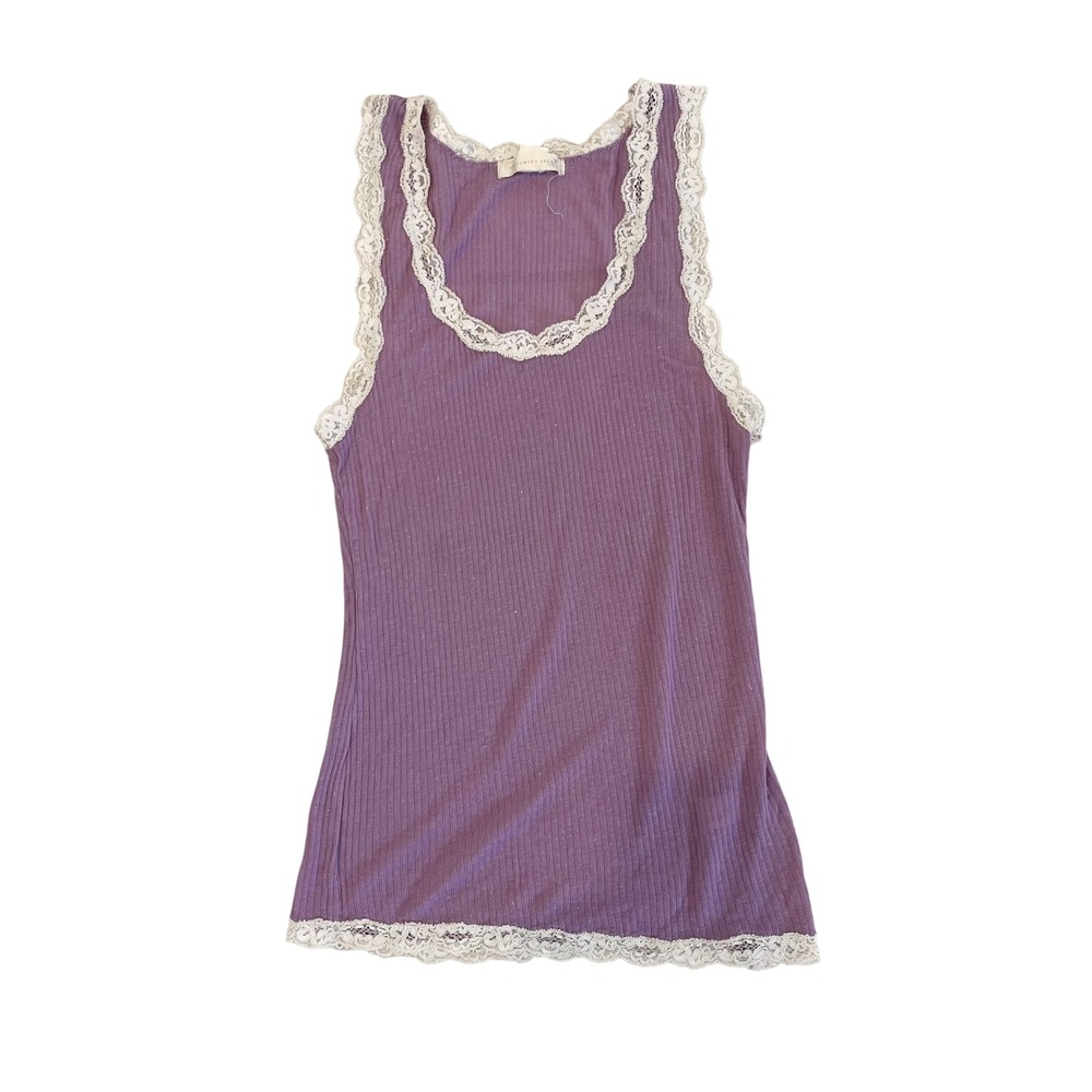 Vintage Victorias Secret Purple Lace Trim Ribbed Tank Top Y2K Coquette Small
